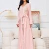 Pearl Decor Beads Embroidered Pink Kaftan Dress