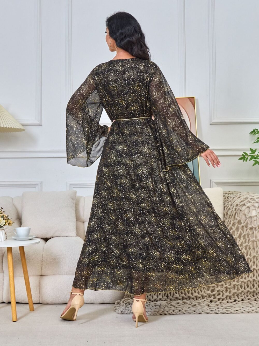 Embroidered Diamonds Muslim Women Black Caftan Dress