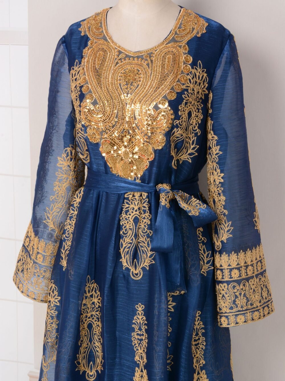 Beaded Embroidered Blue Kaftan Dress