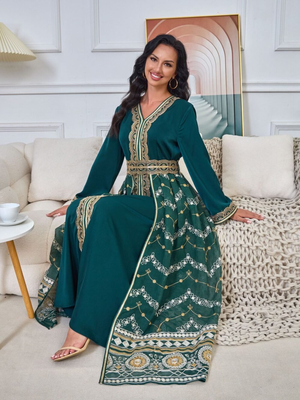 Luxurious Embroidered Green Caftan