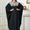 Sequin Beading Embroidered Black Women Muslim Kaftan