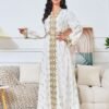 Gold Foil Trim Embellishment Muslim Kaftan Dress