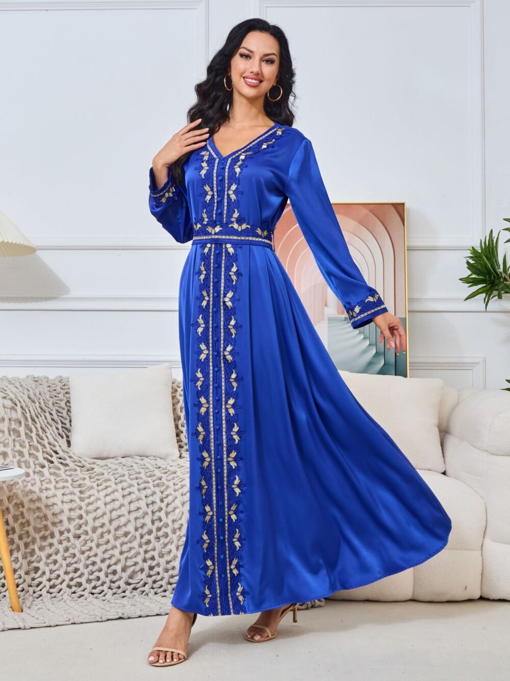 Embroidered Blue Kaftan Dress