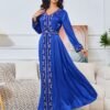 Embroidered Blue Kaftan Dress