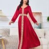 Beaded Red Kaftan Dress With Belt