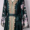 Floral Embroidered Green Kaftan Dress