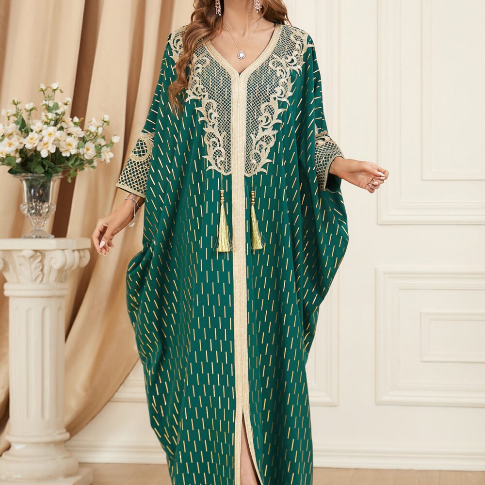 Gold Foil Tassel Decor Green Muslim Kaftan