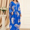 Gold Foil Plant Tassel Decor Blue Kaftan