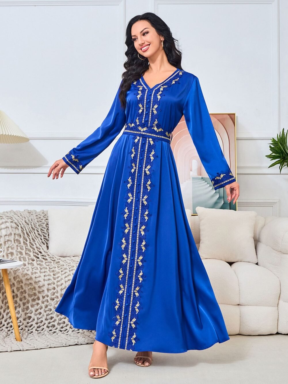 Embroidered Blue Kaftan Dress