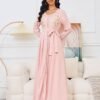 Pearl Decor Beads Embroidered Pink Kaftan Dress