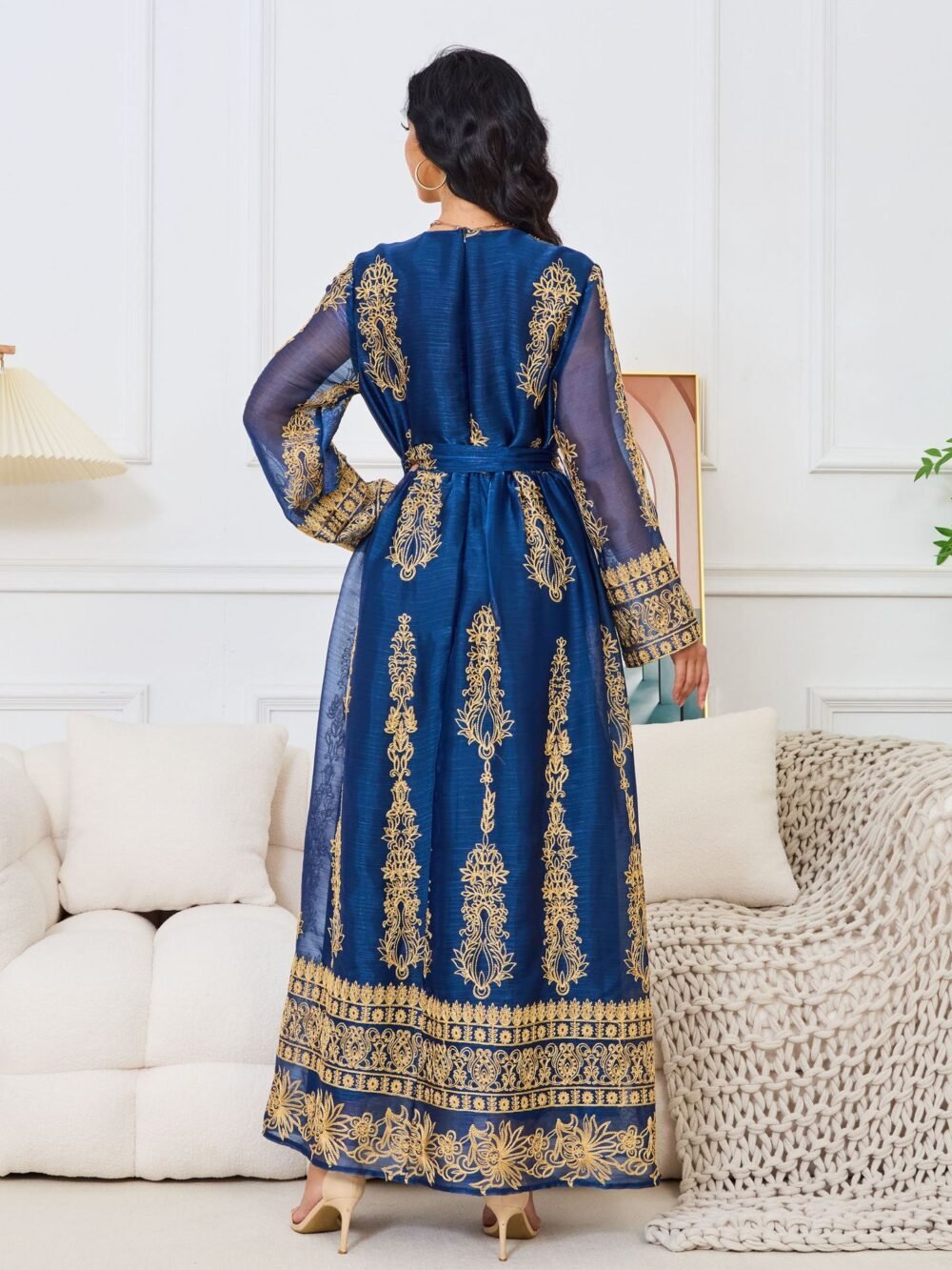 Beaded Embroidered Blue Kaftan Dress