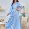 Trim Decor Muslim Blue Caftan Dress