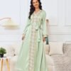 Sequnis Embroidery Green Belted Kaftan Dress