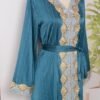 Sequnis Embroidery Green Belted Kaftan Dress