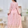 Gold Foil Belted Moroccan Pink Caftan