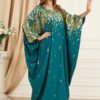 Gold Foil Green Long Sleeve Floor Length Kaftan Robe