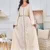 Hot Drilling Diamond Belted Kaftan Rhinestone Dress