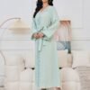 Pearl Decor Beads Embroidered Mint Green Kaftan Dress