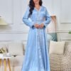 Trim Decor Muslim Blue Caftan Dress