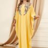 Plus Size Embroidered Batwing Sleeve Yellow Kaftan