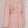 Pearl Decor Beads Embroidered Pink Kaftan Dress