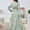 Rhinestone Beaded Embroidered Green Closed Abaya With Belt