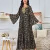 Embroidered Diamonds Muslim Women Black Caftan Dress