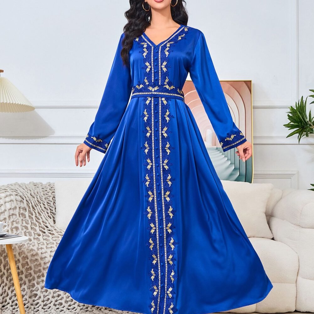 Embroidered Blue Kaftan Dress