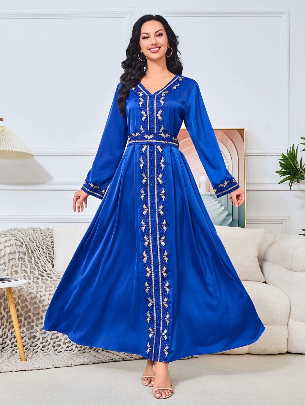 Embroidered Blue Kaftan Dress