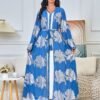 2 Pieces Set Silver Floral Robe Dress Open Chiffon Abaya