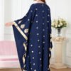 Gold Foil Long Sleeve Blue Sequin Cotton Kaftan Robe