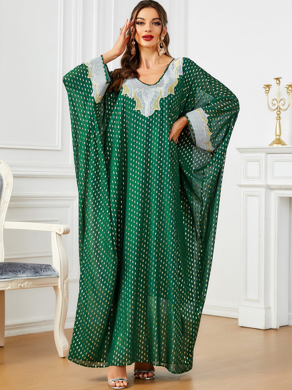 Plus size Oversized Embroidered Green Kaftan