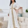 Gold Foil Trim Embellishment Muslim Kaftan Dress