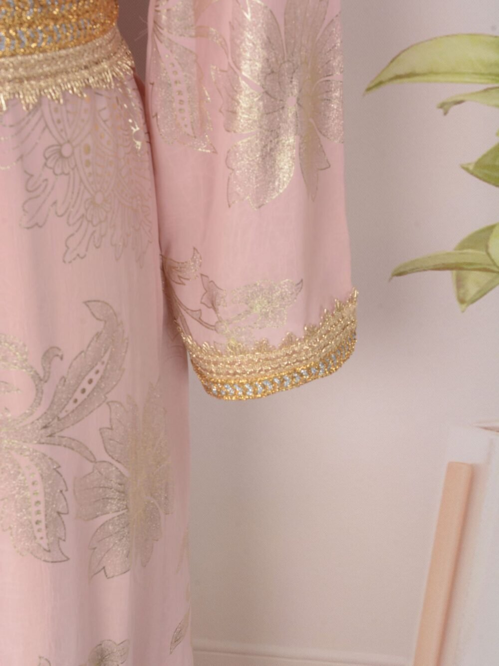 Gold Foil Belted Kaftan Dress