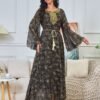 Embroidered Diamonds Muslim Women Black Caftan Dress