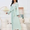 Pearl Decor Beads Embroidered Mint Green Kaftan Dress