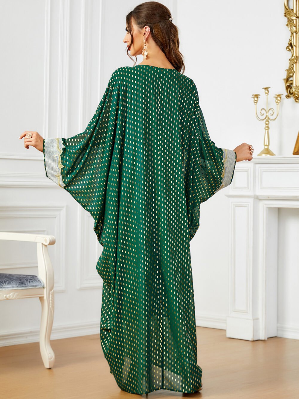 Plus size Oversized Embroidered Green Kaftan