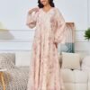 Diamond Embroidered Floral Kaftan Dress