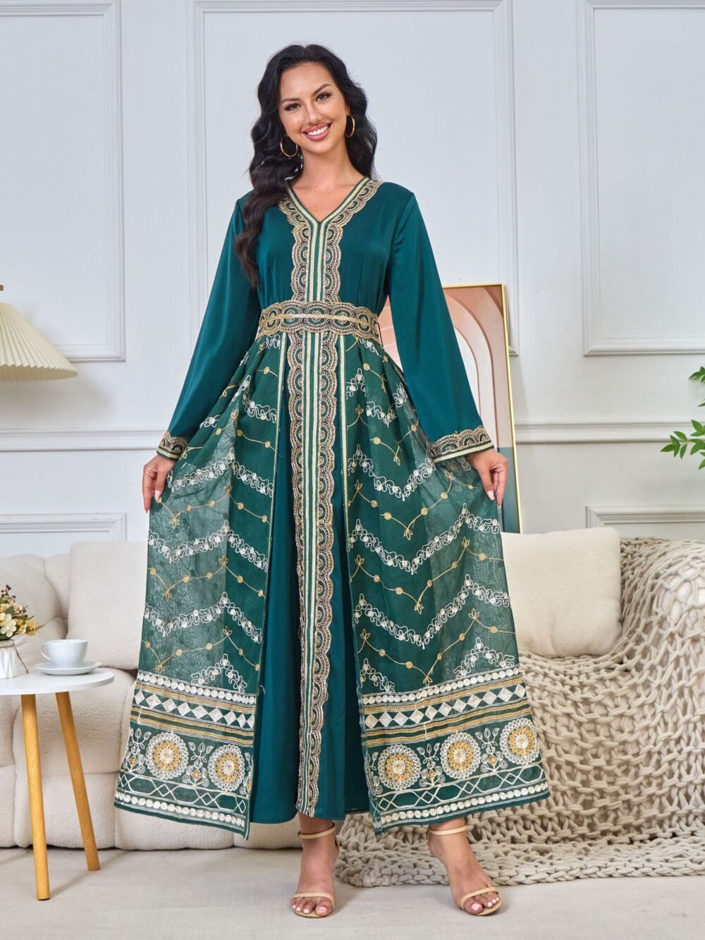 Luxurious Embroidered Green Caftan