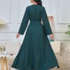 Floral Embroidered Muslim Belted Green Caftan Dress