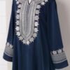 Notched Collar Solid Color Embroidered Kaftan Dress