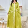 Tape Trim Butterfly Beaded Green Abaya Dress Green Caftan