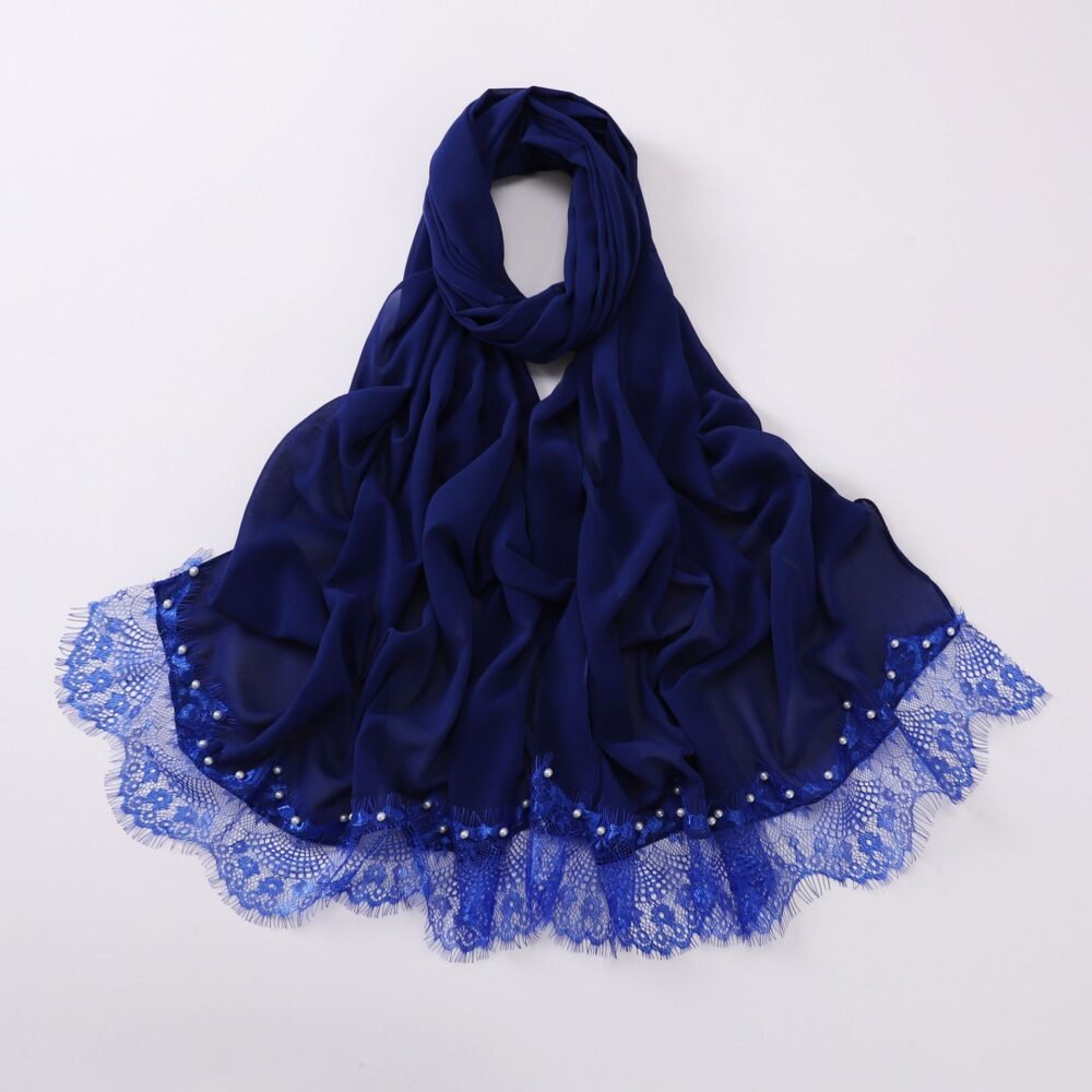 Lace Trim Women Headscarf Chiffon Hijab