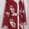 V Neckline Maroon Embroidered Muslim Abaya Dress