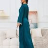 Lace Up embellishment Dark Green Muslim Abaya Dress