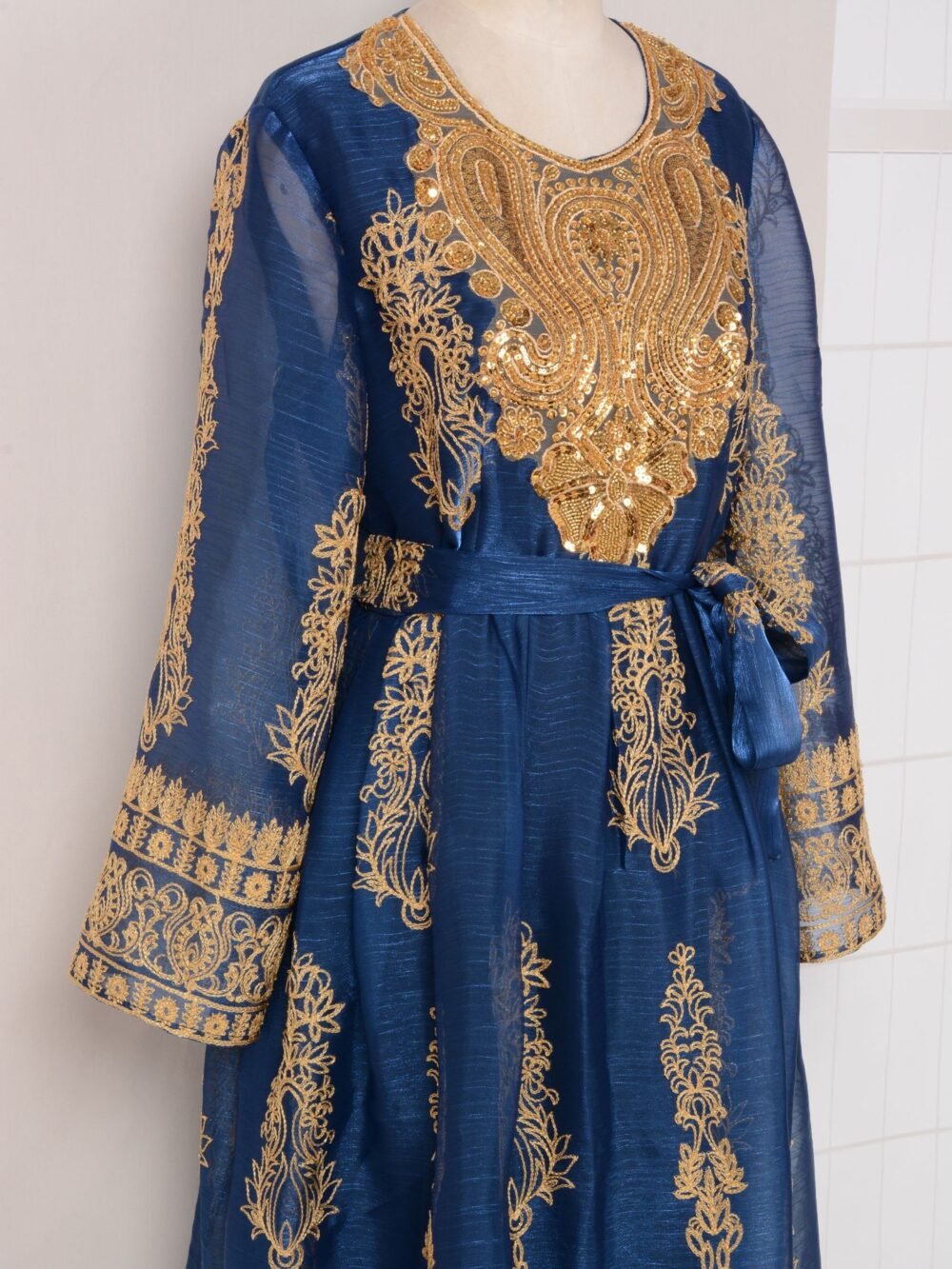 Beaded Embroidered Blue Kaftan Dress