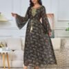 Embroidered Diamonds Muslim Women Black Caftan Dress