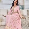 Gold Foil Belted Moroccan Pink Caftan