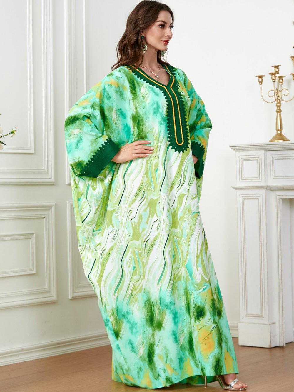 Oversized Watercolor Pattern Polyester Kaftan