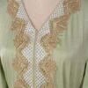 Beaded Embroidery Green Belted Kaftan Dress